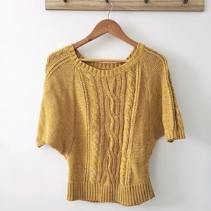 Loft Short Sleeve Cableknit Mustard Sweater